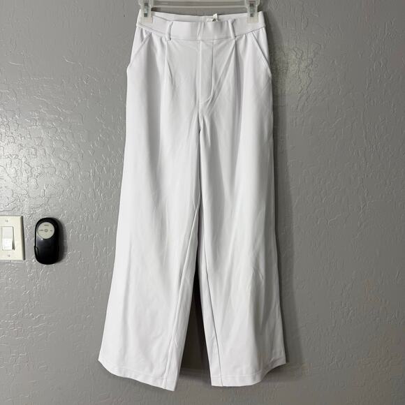Halara High Waisted Pocket Barrel Leg Fleece Casual Pants, Ivory White, XSP - Picture 1 of 5